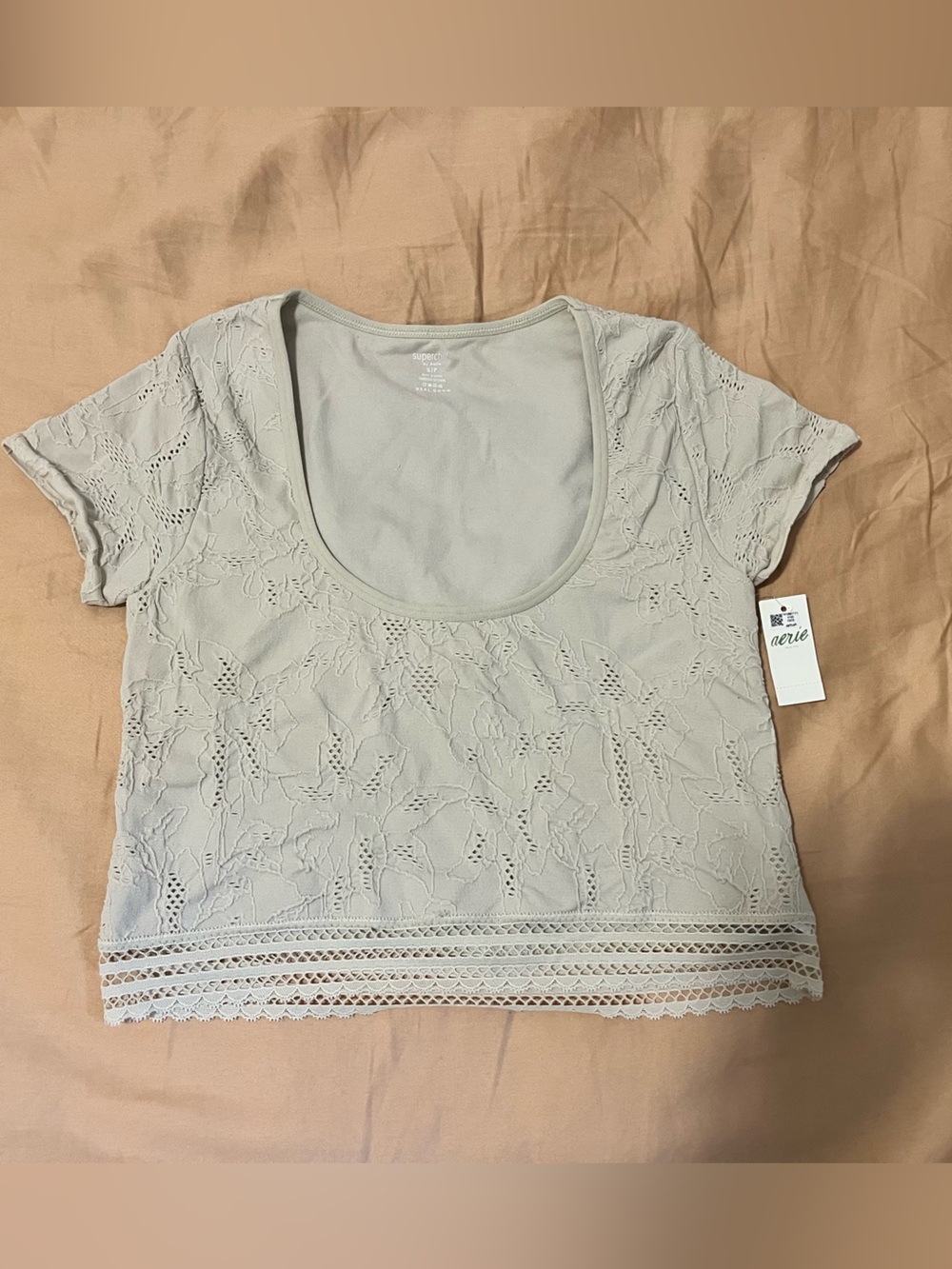 Aerie Superchill Crop Tee — Light Beige